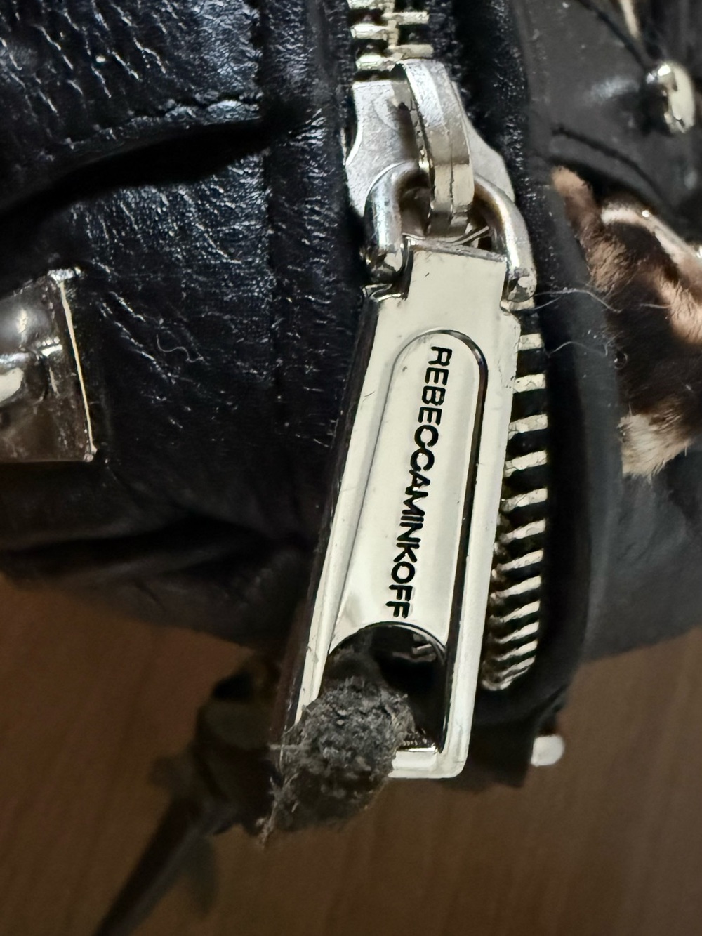 RARE Rebecca Minkoff Snow Leopard Calf Hair & Leather Cupid Satchel Black Brown - Picture 4 of 7